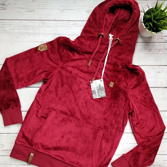 Naketano Shirts Nwt Naketano High Collar Mens Velour Hoodie Red L Poshmark